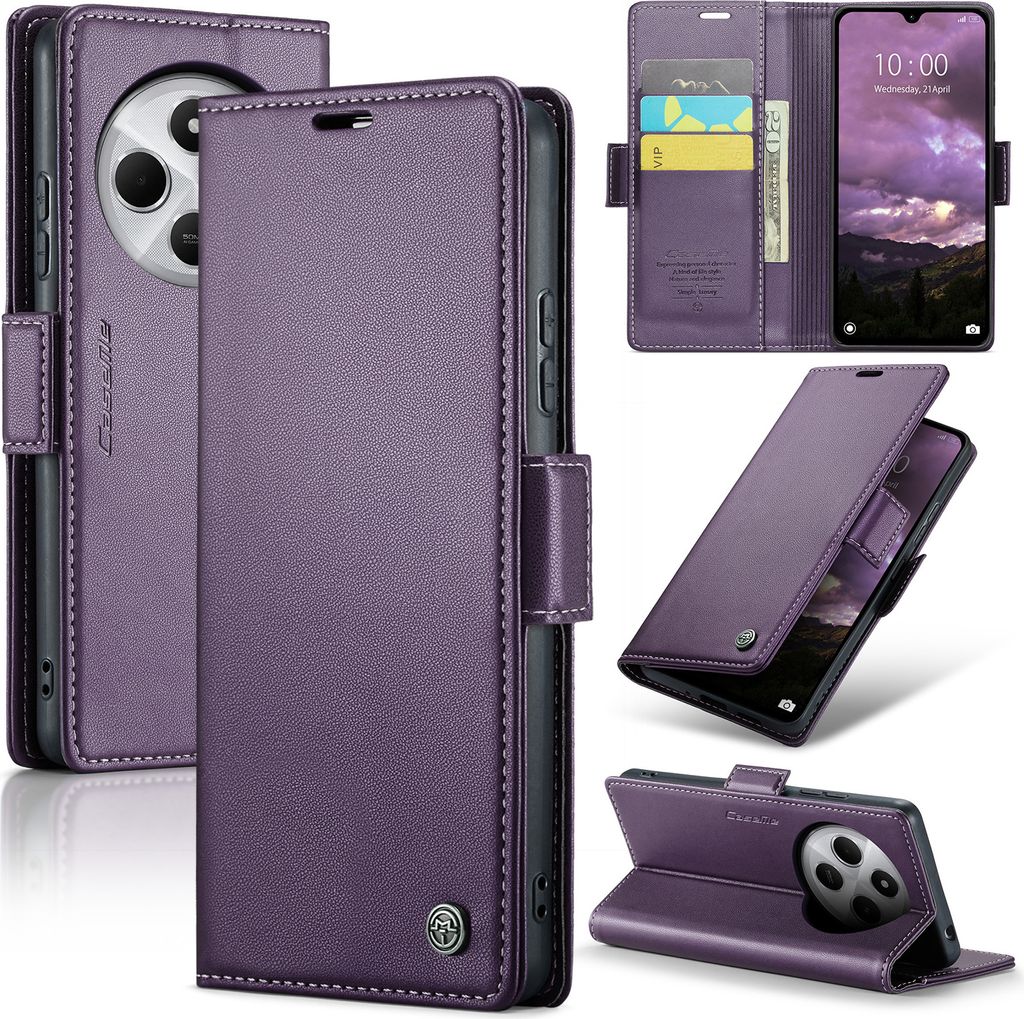 Lederhülle für Xiaomi Redmi 14C Brieftasche Kartenfach Schutzhülle mit Standfunktion Lila