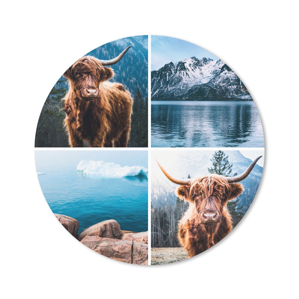 MuchoWow Mauspad Mousepad Schottischer Highlander - Berg - Collage 20x20 cm - Mousepads - Maus Mat - Pad - Mausunterlage - Schreibtischmatte