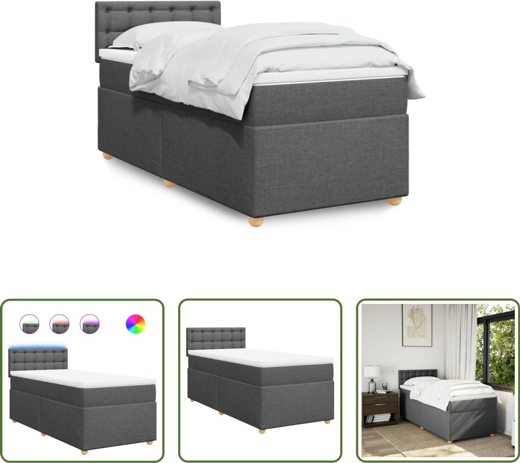 The Living Store Boxspringbett mit Matratze Dunkelgrau 80x200 cm Stoff