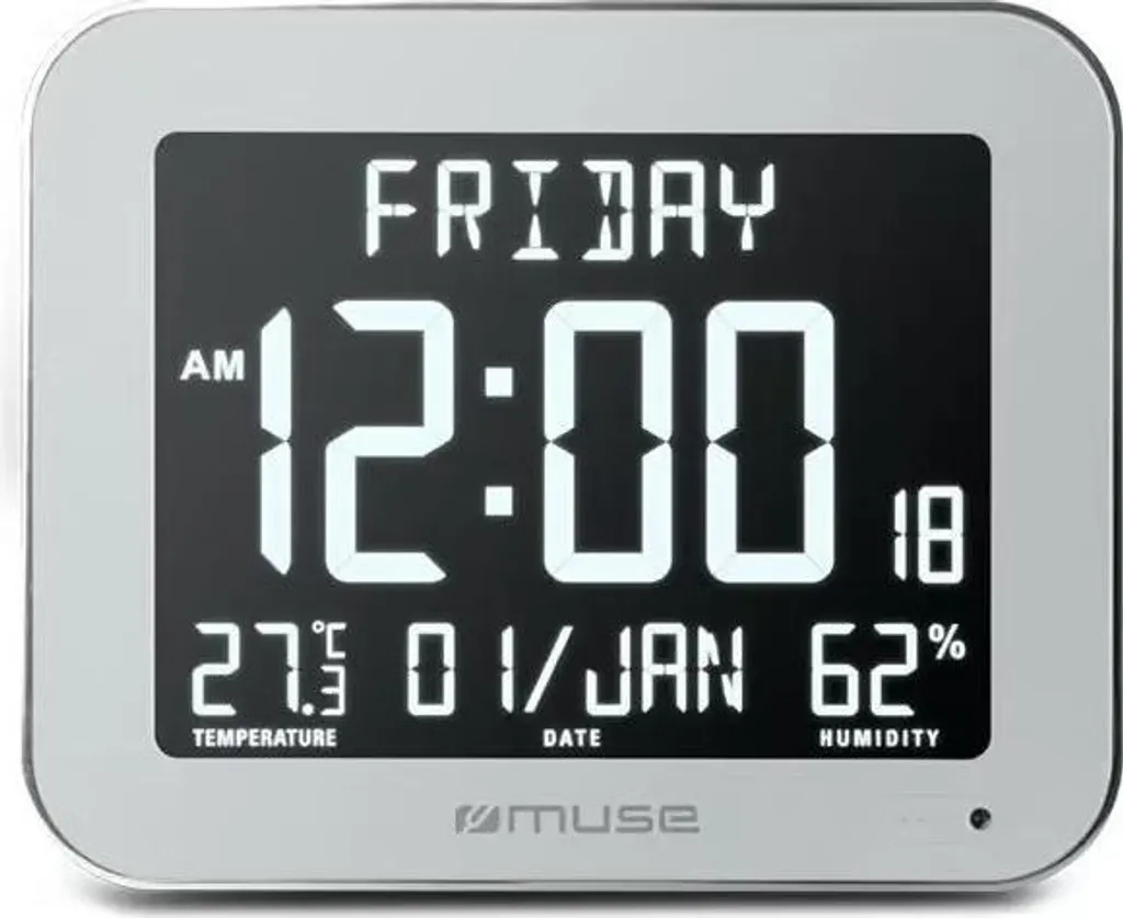 MUSE M-160WMC Horloge murale LCD avec thermomètre intégré blanc