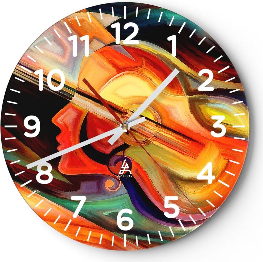 Wanduhr - Rund - Glasuhr - Abstraktion modern - 30x30cm - Schleichendes Uhrwerk - Lautlos - zum Aufhängen bereit - Dekoration Modern - Wanddekorat...