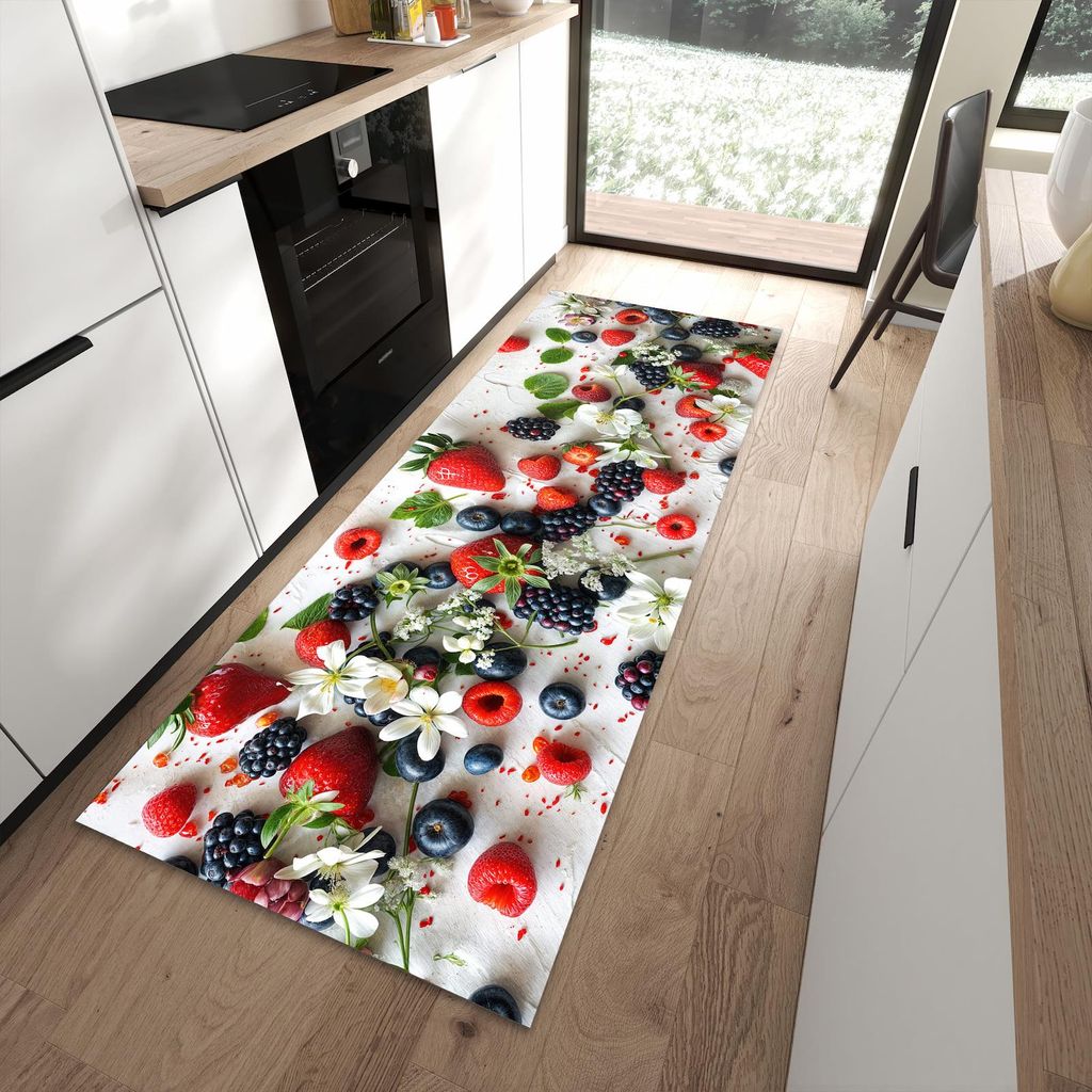 Küchenteppich 90x240cm rutschfest & abwischbar PVC Läufer - Beeren von Bunte