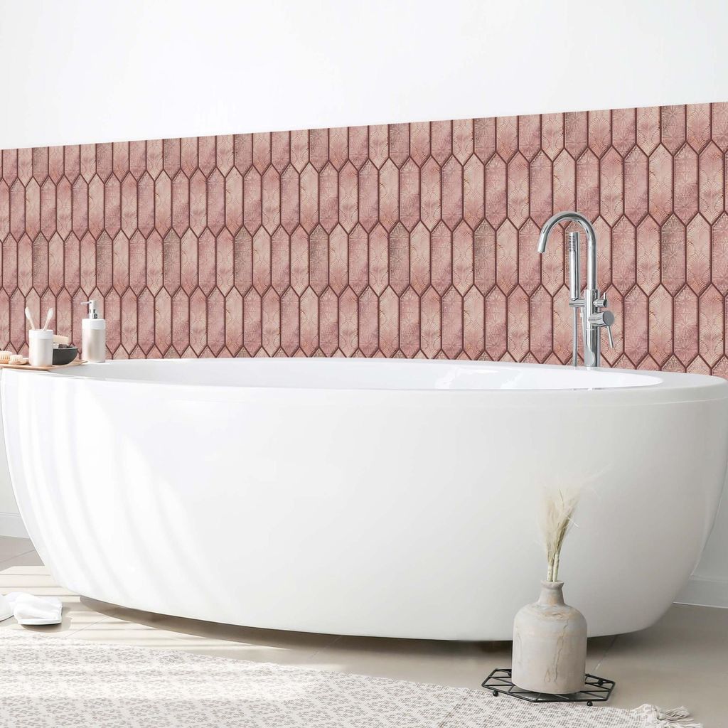 Wandverkleidung Bad mit Motiv selbstklebend - 0.35 mm Wandpaneel matt wasserfest Design rosa Fliesenoptik Motiv Badrückwand fugenlos 400x90 cm
