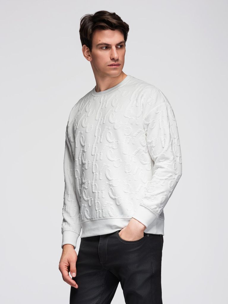 Herren-Relaxed-Fit-Hoodie mit geprägten Buchstaben - Ecru V2 B1712