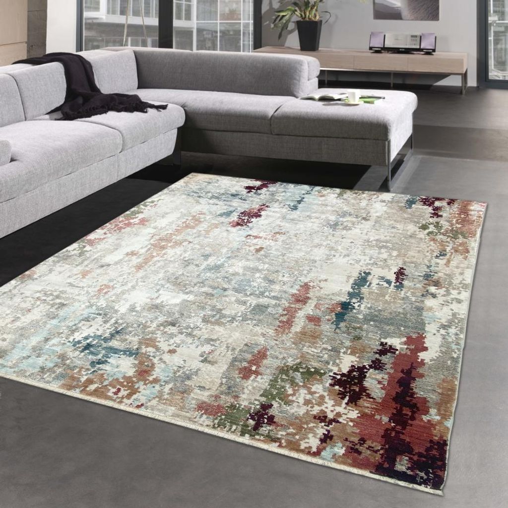 Glänzender Seidenoptikteppich mit abstraktem Design türkis-orange Größe - 133x190 cm