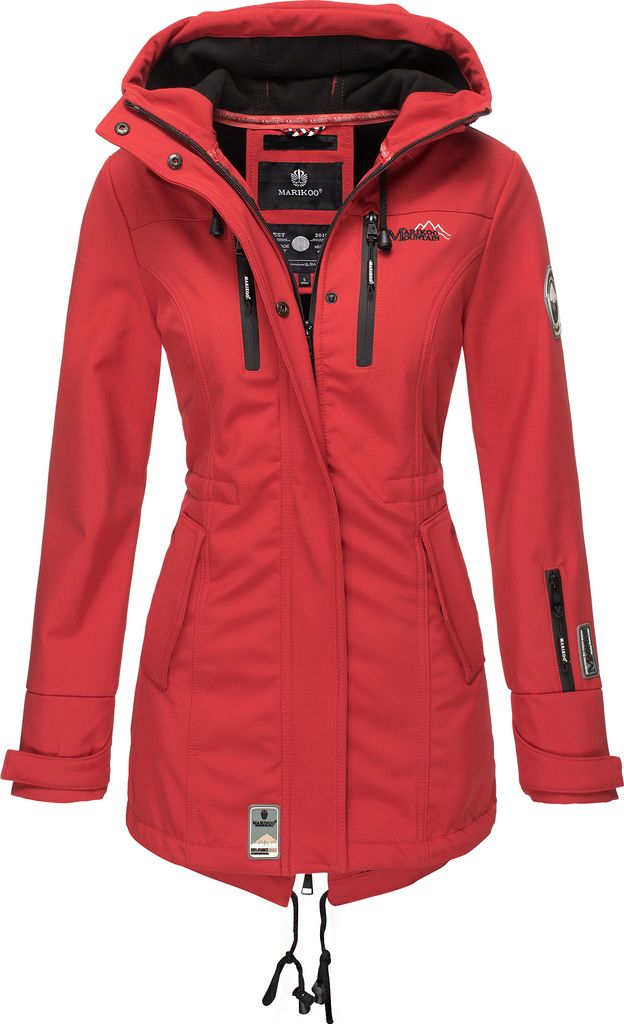 Marikoo Zimtzicke Damen Wasserdichte Softshell Jacke mit Kapuze Outdoor Regenjacke Regenmantel Rot Gr. 34 - XS