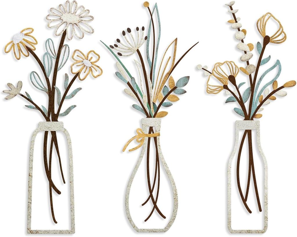 3-teiliges Wanddekor-Set aus Metallblumen, moderne und elegante Wandskulpturen, minimalistische Wandkunst aus Schmiedeeisen mit Blumenmotiven für ...