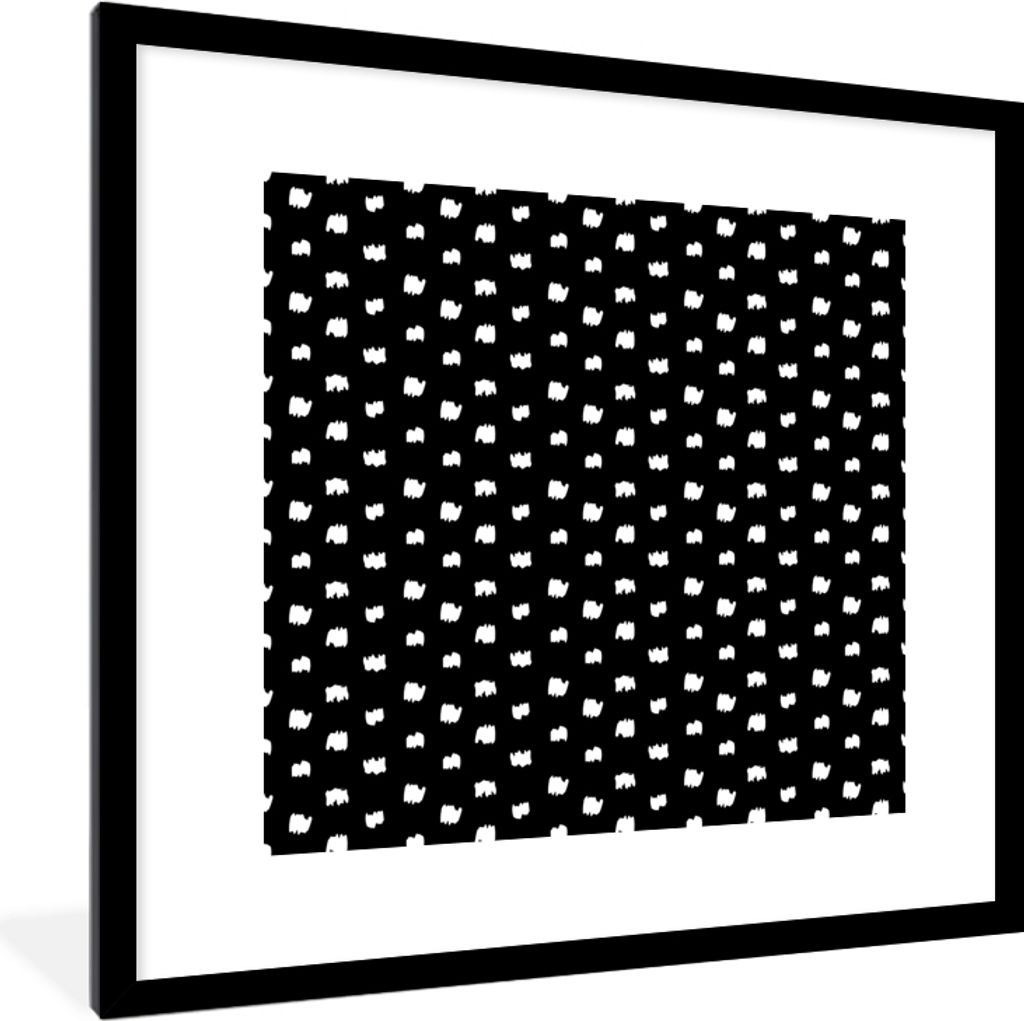 MuchoWow Gerahmtes Poster Schwarz - Weiß - Punkte - Design 40x40 cm - Poster mit Schwarzem Bilderrahmen Wandposter Rahmen Foto Bilder - Poster -...