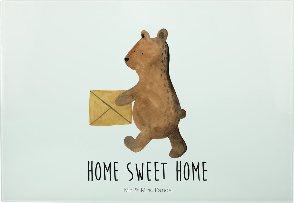 Mr. & Mrs. Panda Servierplatte Bär Zuhause - Weiß - Geschenk, Glas-Schneidebrett, Küchenbrett, Teddy, Frühstücksbrett, Schneidebrett, Design