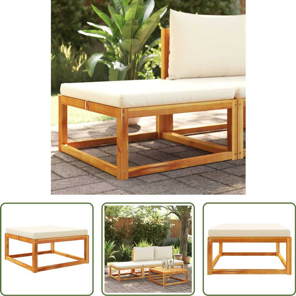 The Living Store Gartenhocker mit Kissen 65x65x29 cm Massivholz Akazie