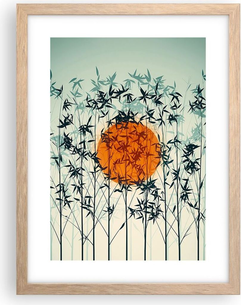 Gerahmtes Poster - Rahmen in heller Eiche - Westen Sonne Gras - 30x40 cm - Wand Bild - Wanddeko - Wandbilder - Kunstposter - Wandposter - Bilderrah...