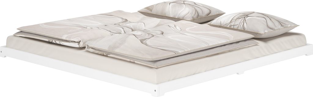 Weißes Niederflurbett 200x200 extra flach Holzbett Kiefer Produktbild 