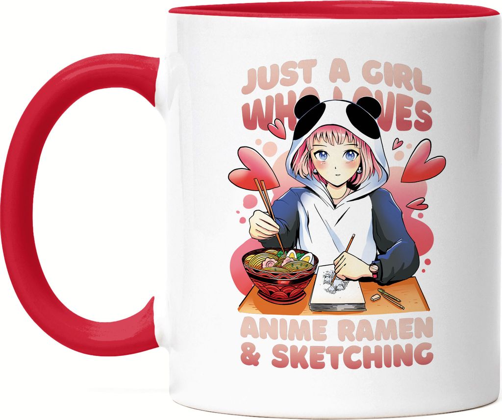 Just A Girl Who Loves Sketching And Anime Ramen Tasse Rot Otaku Baka Manga Comic Geschenkidee Fans