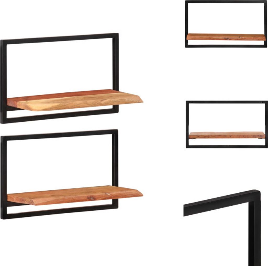 vidaXL Wandregale 2 Stk. 60x25x35 cm Massivholz Akazie und Stahl - Wandregale
