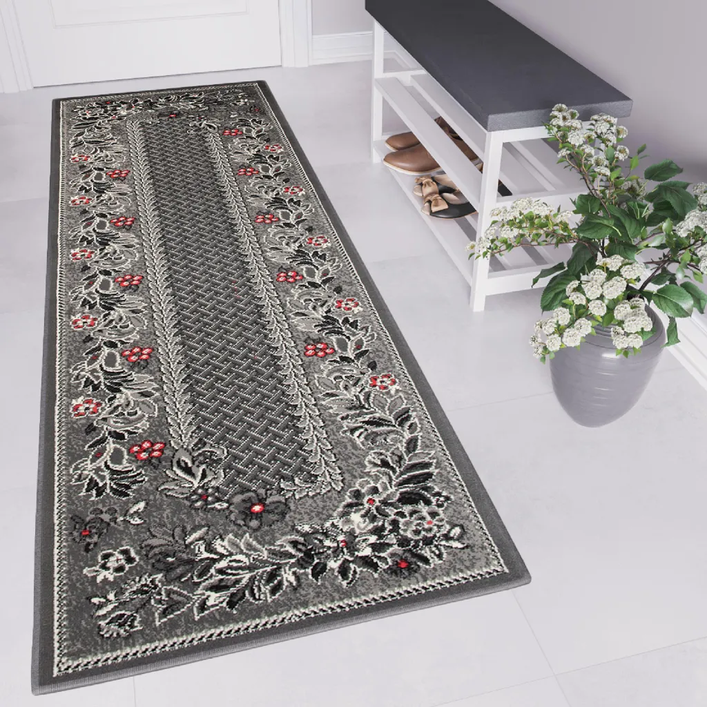 Tapis de Couloir Anti-Bruit et Résistant 70x500 cm Dream Gris et Rouge