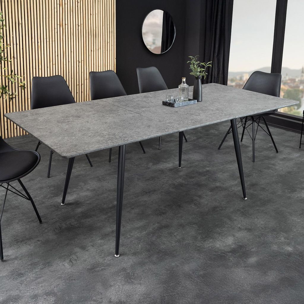 riess-ambiente Ausziehbarer Esstisch APARTMENT 120-160cm grau Beton-Design schwarzes Metallgestell für 6 Personen
