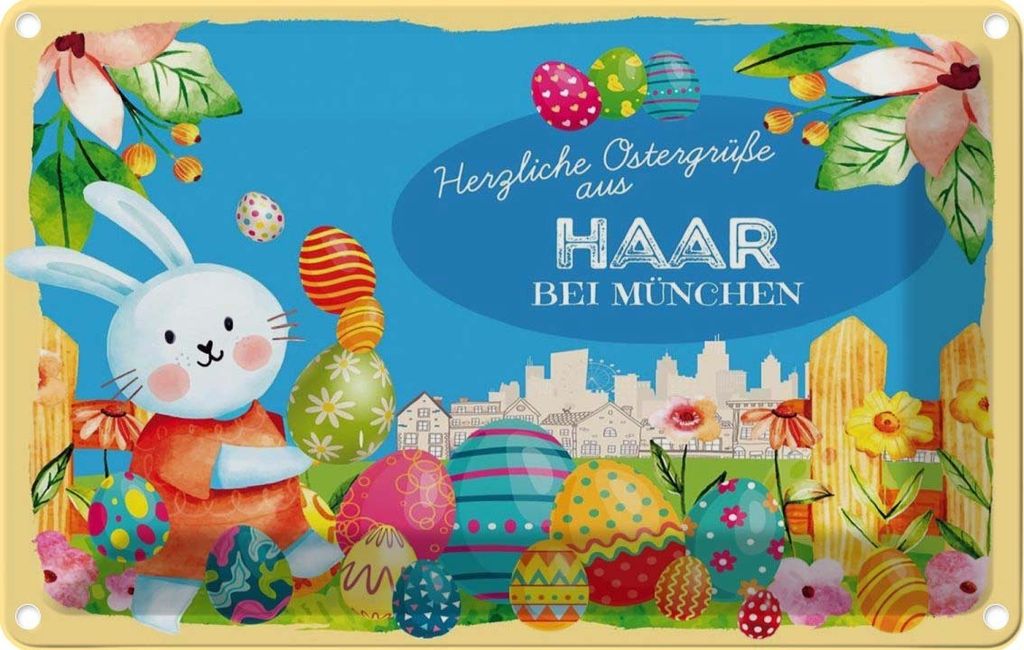 vianmo Blechschild 12x18 cm Ostergrüße HAAR BEI MÜNCHEN Ostern Gruß