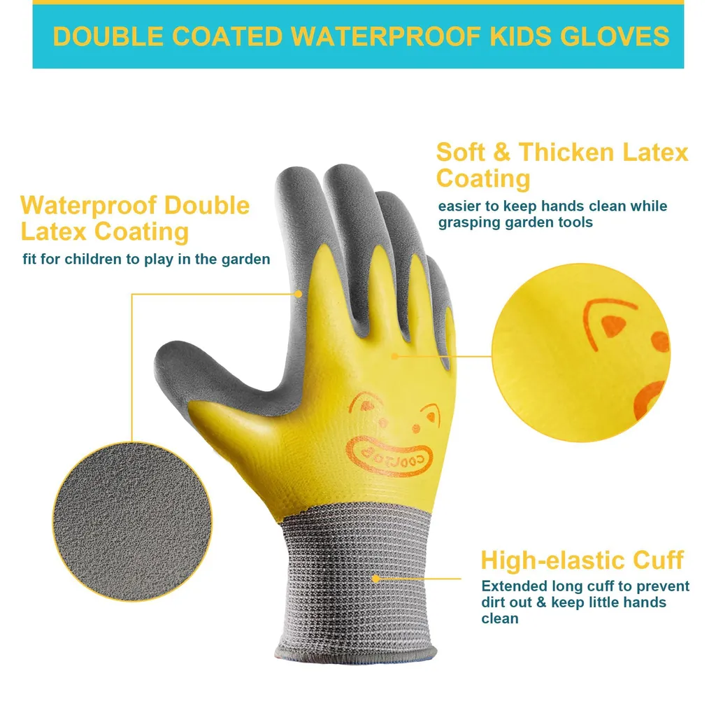 Gants de Jardinage Imperméables 9-11 Ans avec Double Enduction Latex en L