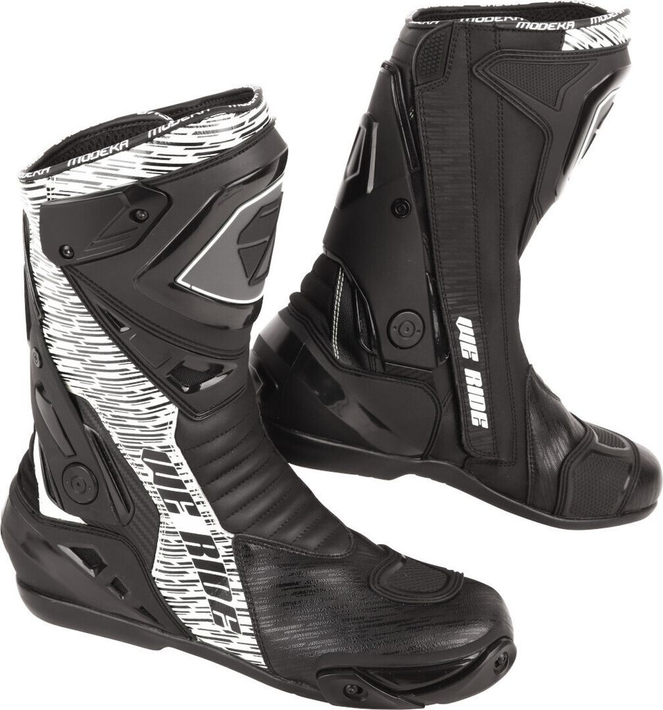 Modeka Yron Motorradstiefel, schwarz/weiß, 42