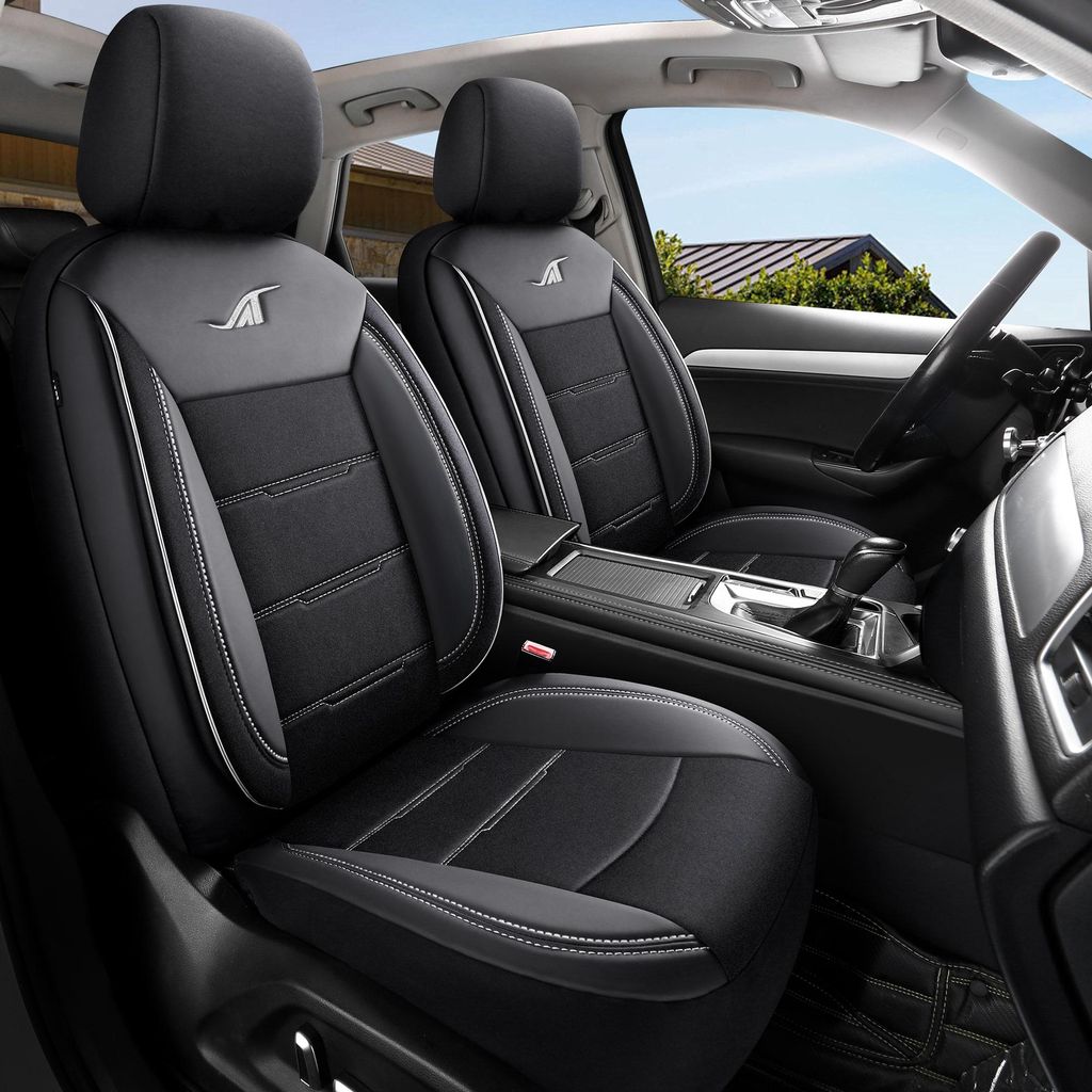 Autositzebezüge für Fiat Stilo | Set mit 2 | AIE Serie | Schwarz mit weißen Nähten