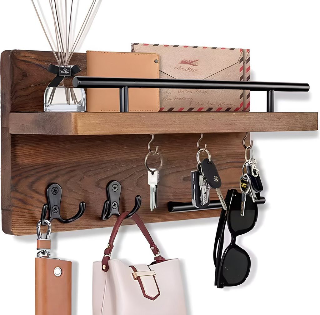 TOJ Living Schlüsselhalter Holz - 6 Haken - Key holder - Schlüsselhalter wand - Key organizer - Schlüsselbrett ohne bohren - Wohnungs zubehör