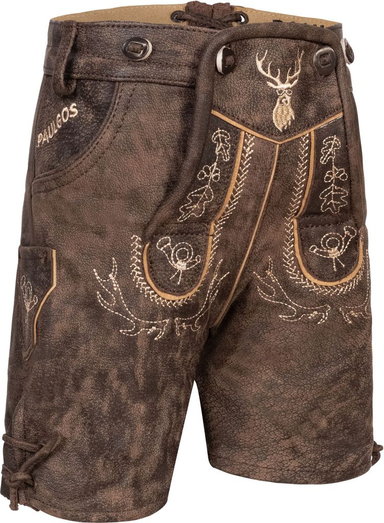 PAULGOS Kinder Trachten Lederhose Kurz - KK2 - Echtes Leder - in 2 Farben erhältlich -Größe 86 - 164
