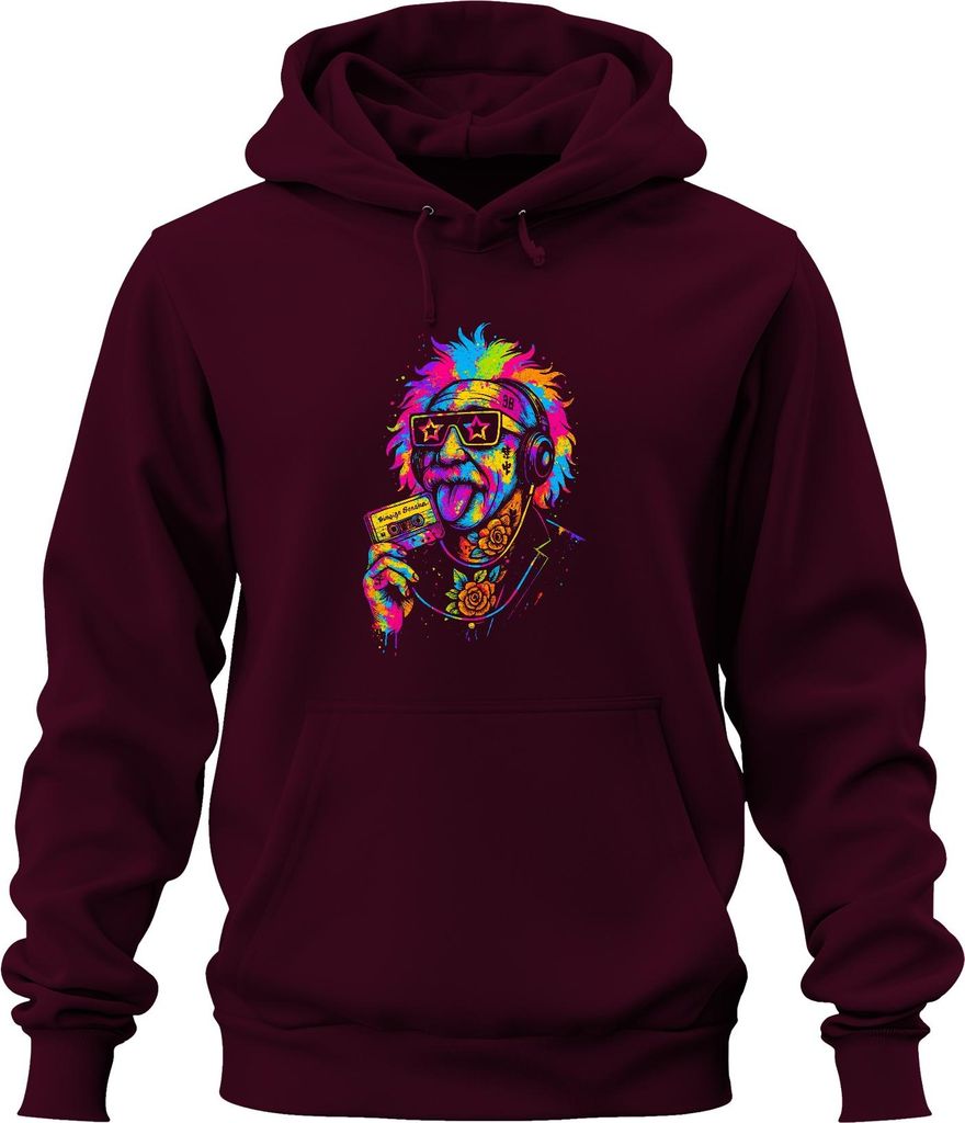 Retro Kassette Punk Professor Vintage Rocker 80er Hipster Skizze Uni Hoodie Kapuzenpullover, Burgundy, XXL