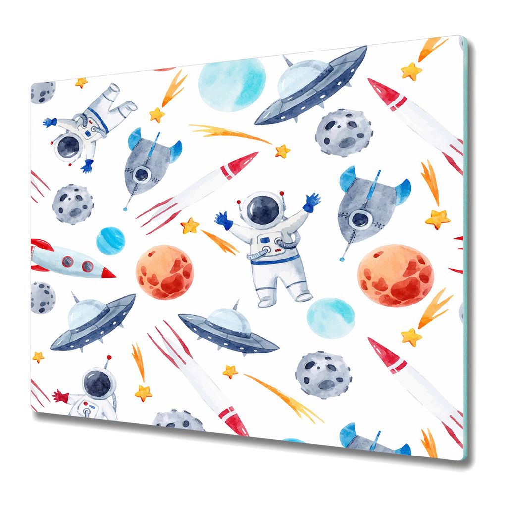 Küchenschneidebrett - Glasschneidebrett - Herdabdeckung - 60x52 - Planet der Astronauten