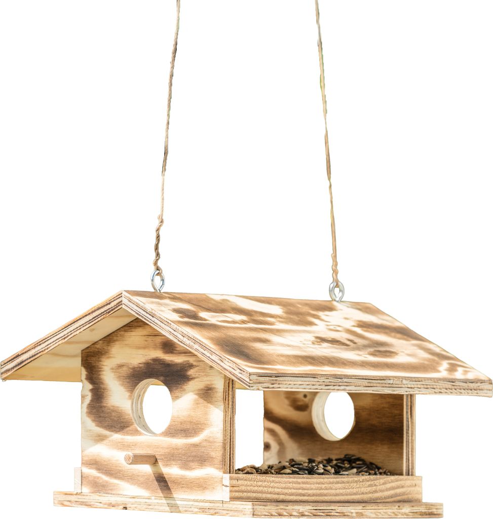 Dehner Natura Premium Wildvogel Futterhaus Arber, Futterstation für Wildvögel, Vogelhaus robust / hängend, ca. 30.5 x 19 x 28 cm, Holz, braun