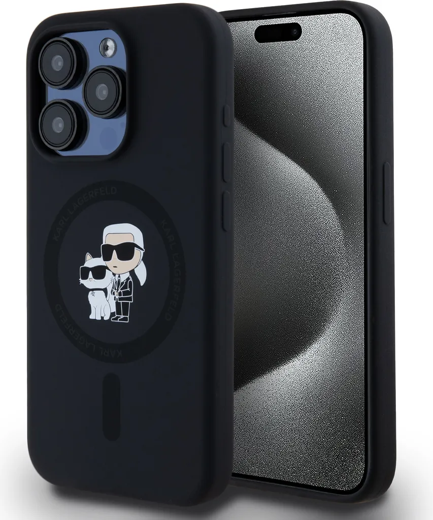 Karl Lagerfeld Custodia iPhone 15 Pro Silicone Nero MagSafe Karl & Choupette