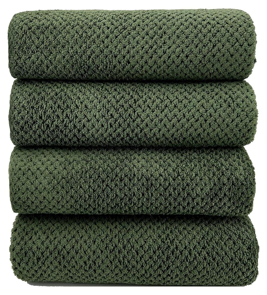 Extra große Handtücher für das Badezimmer, superweich, schnell trocknend, leicht, Waffel-Mikrofaser, 80 % Polyester, 20 % Nylon, Olivgrün, 4 St...