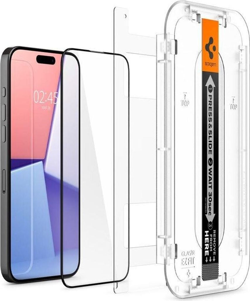 Spigen iPhone 15 Pro Glas.Tr Ez Fit Displayschutzfolie aus gehrtetem Glas, 2er-Pack - Schwarz