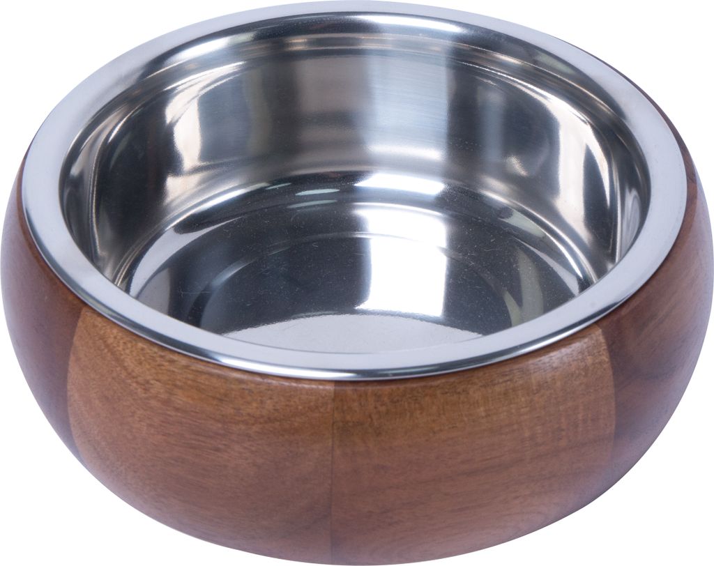 Dehner Lieblinge Hunde-Napf, Ø 23 cm, Höhe 7.8 cm, Holz/Edelstahl, braun