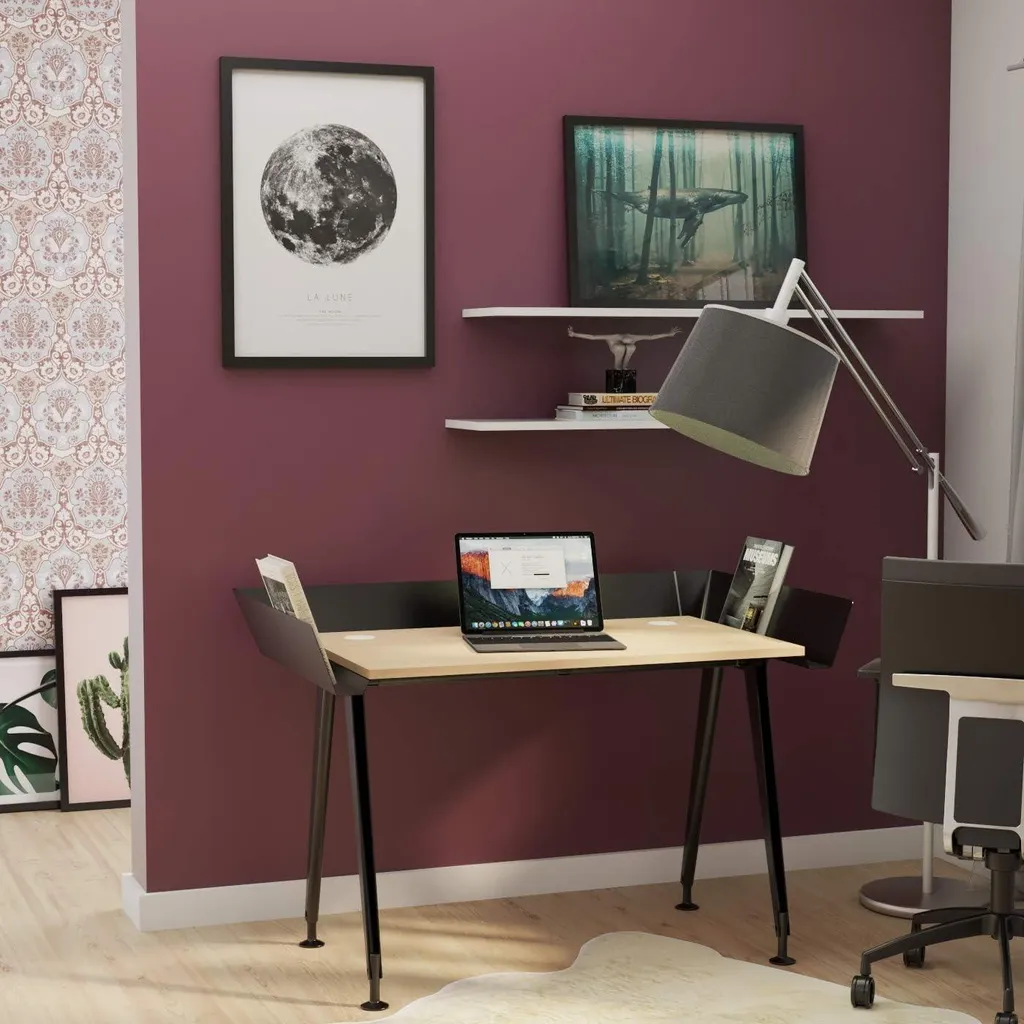 Bureau Stable LEVIRA Tern 100x60 cm Noir et Hêtre Idéal Studio et Salon