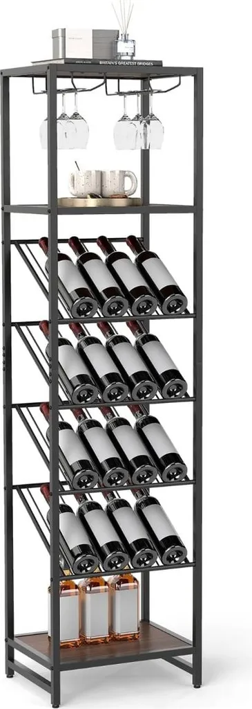 Étagère à vin verticale 7 étages noire, meuble de cave avec supports