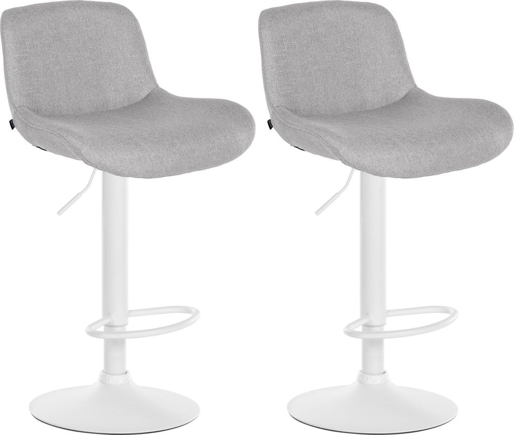 2er Set Barhocker PONOR - Stoff Hellgrau 50x50x85 cm Weiß | Barstuhl Höhenverstellbar Mit Lehne Drehbar Tresenhocker Tresenstuhl Kneipenhocker
