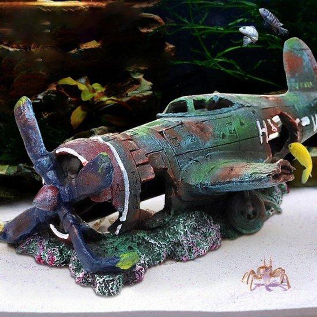 Aquarium Dekorationen - Unschädliche Polyhars Haus, Bruchstücke eines Flugzeug-Landschafts- Dekoration, Aquarium-Habitat-Set