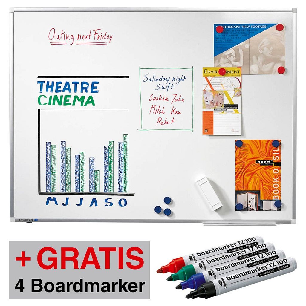 AKTION: Legamaster Whiteboard PREMIUM PLUS 240,0 x 120,0 cm weiß emaillierter Stahl + GRATIS 4 Boardmarker TZ 100 farbsortiert