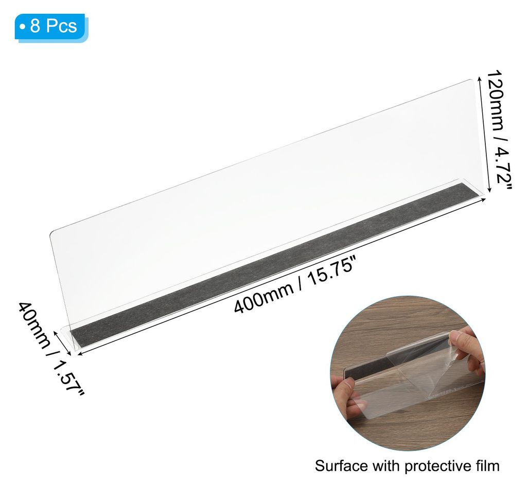 8 Stš¹ck Transparenter Acryl-Regaltrenner mit Magnetstreifen 40x4x12cmšC Fallschutz, Platzieren, Trennen & Ordnieren - fš¹r Bš¹ro-, Schultis...