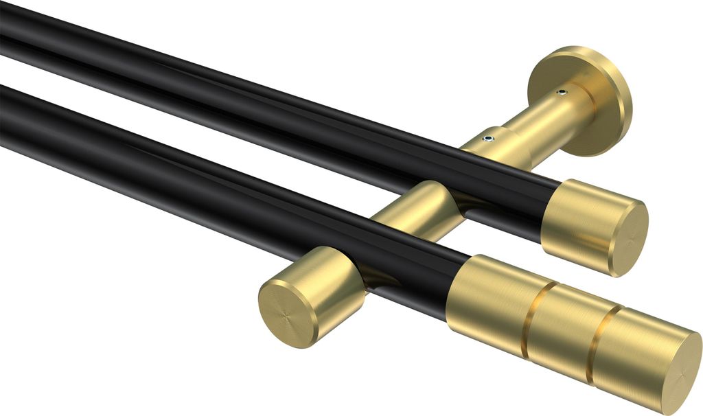 Interdeco Gardinenstange / Vorhangstange Schwarz / Messing-Optik, Typ Prestige Elanto (Rillenzylinder) ohne Ringe, 20 mm Ø 2-läufig, 440 cm