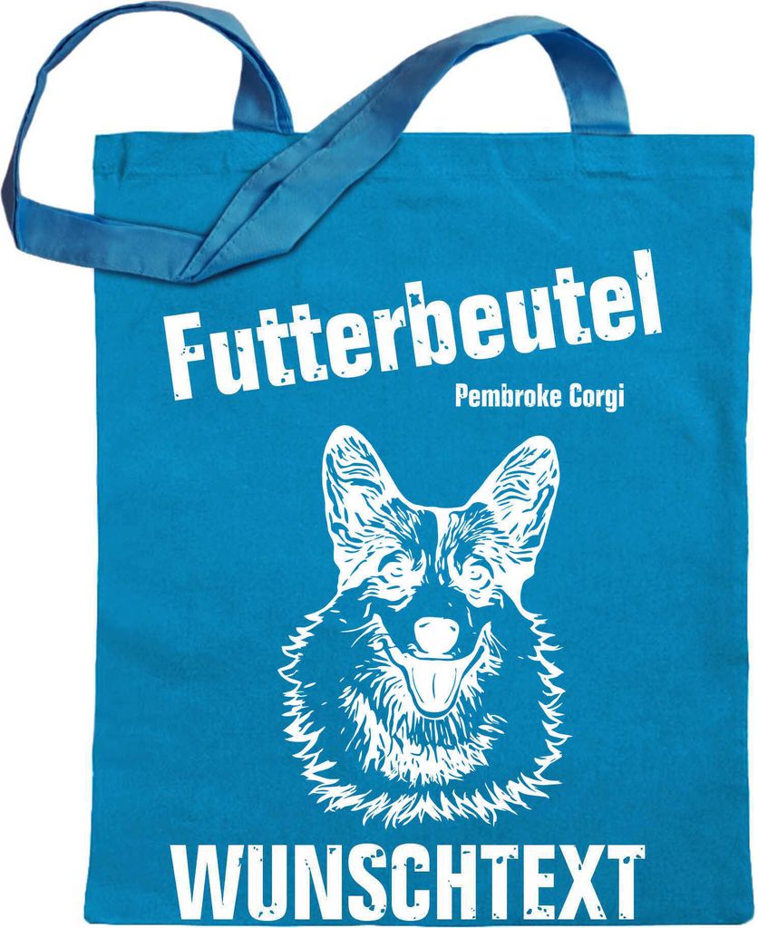 Kiwistar Futterbeutel - Pembroke Corgi - Einkaufsbeutel Wunschtext mit Motiv Hund - Jutebeutel bedruckt - Tragetasche Stoffbeutel Umhängetasche La...
