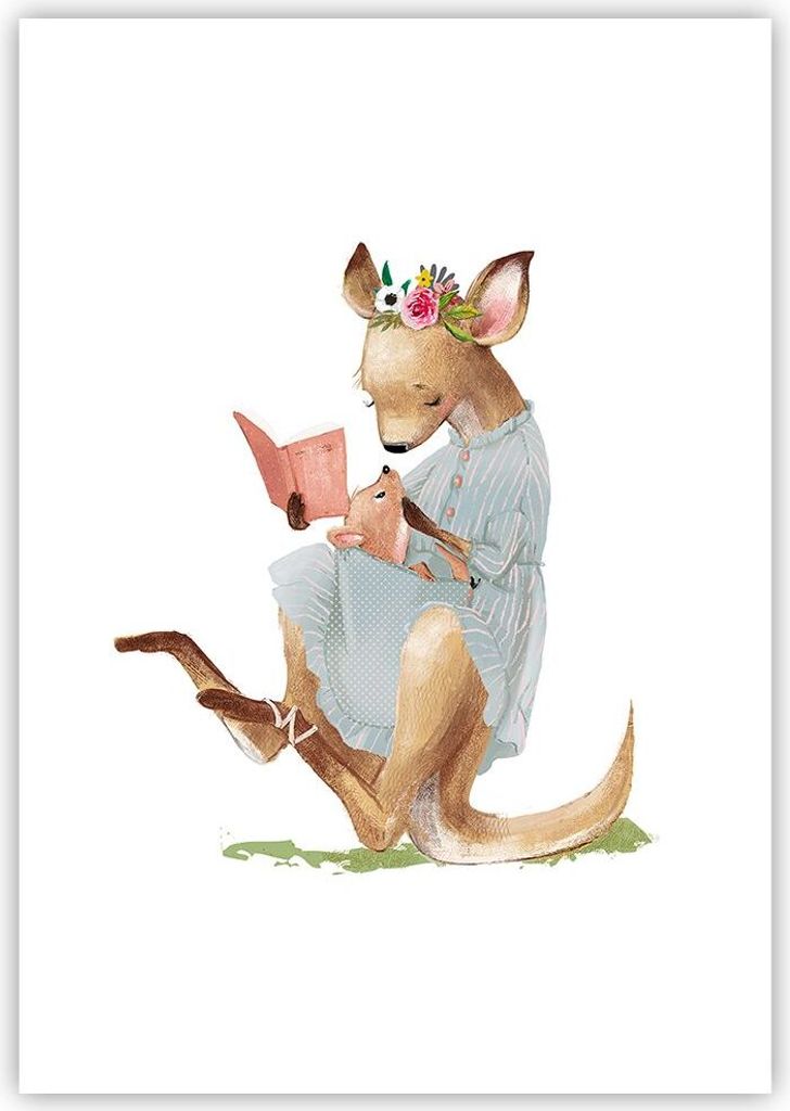 Poster - Poster ohne Rahmen - Känguru Mama Kind - 70x100 cm - Wand Bild - Wanddeko - Wandbilder - Kunstposter - Wandposter - Bilder - Kunstdruck -...
