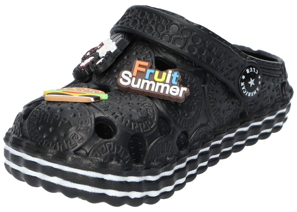 American Club NH204, Kinder Clogs EVA leicht Badeschuhe mit Ansteckern bequem, Schwarz 30