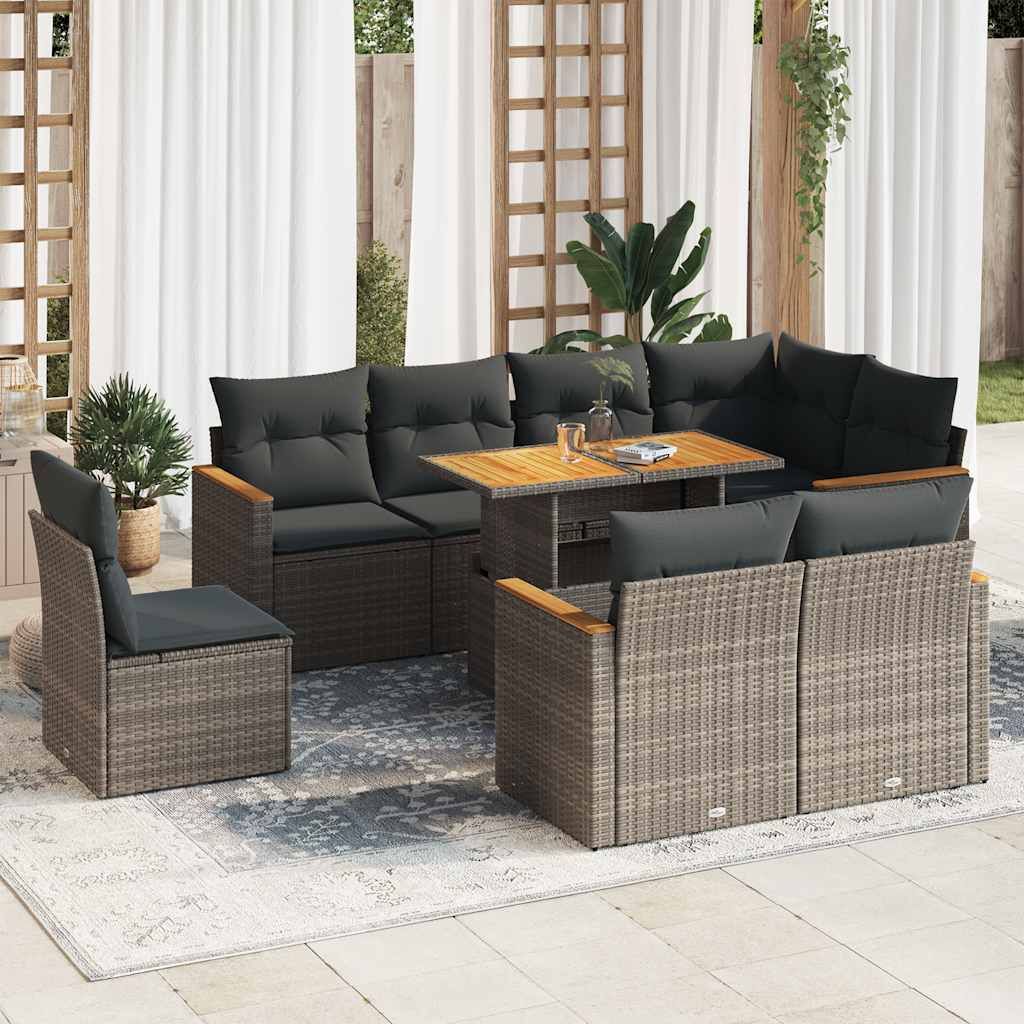 Maison Exclusive - 9-tlg. Garten-Sofagarnitur mit Kissen Grau Poly Rattan Akazie