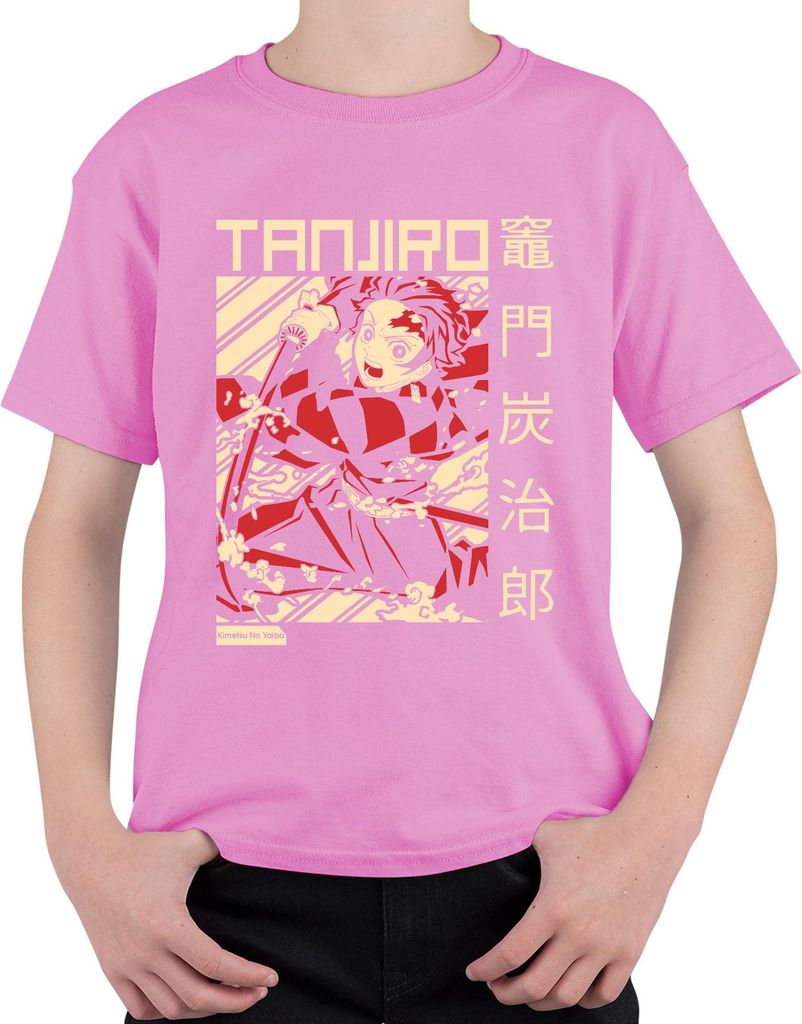Tanjiro Kimetsu No Yaiba Dämonenjäger Schwert Feuer Geschenk Uni Kinder T-Shirt, Pink, 152