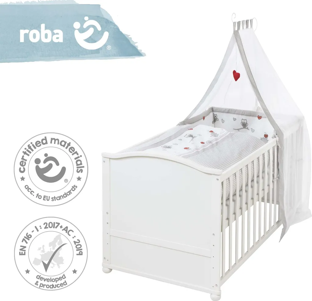 Parure de lit bébé complète Roba Adam & Eule avec tour de lit et ciel - 8