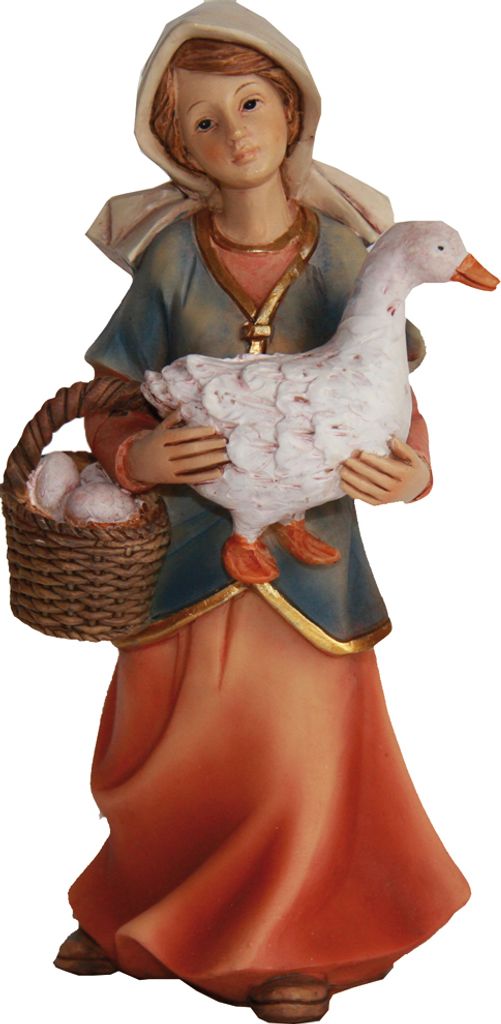 FADEDA Magd mit Gans und Korb / Höhe:7 cm / handbemalt / detailgetreue Krippen Figuren - Weihnachten Tisch Dekoration Krippe Zubehör