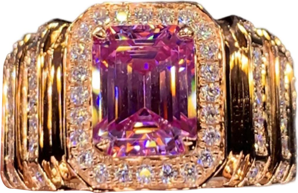 Feine Verarbeitung, edler Kupfer-Fingerring, rosafarbener quadratischer Zirkonia, Ehering, Schmuckzubehör-Rosa,US 8