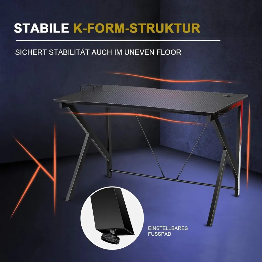 Bureau Gaming Ergonomique 115cm Noir : Setup Complet avec Support Écran
