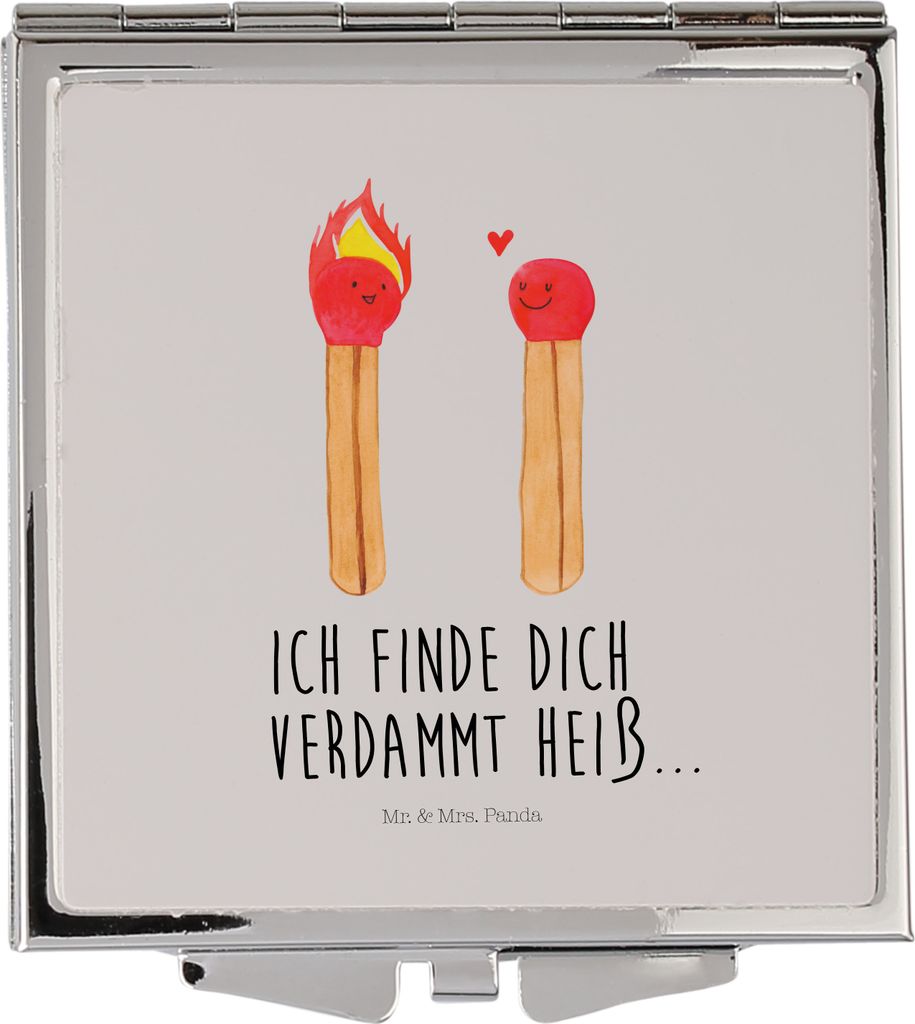 Mr. & Mrs. Panda Kosmetikspiegel Streichhölzer - Grau Pastell - Geschenk, Handspiegel, Freundin, Frauen Spiegel, Reisespiegel, Taschenspiegel, Lie...